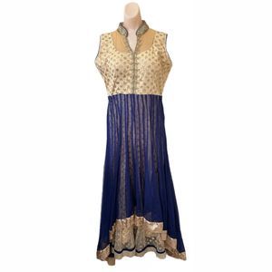 Salwar Kameez Sz Large Blue Gold Sequin Dupatta Festival Party India